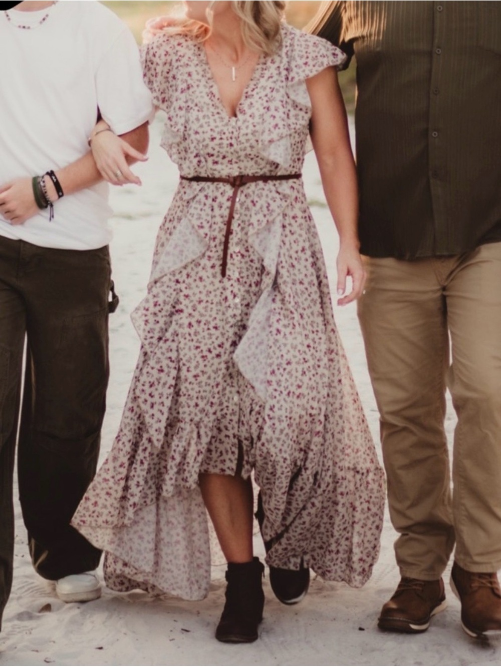 Joyfolie Cream Floral High-Low Ruffled Maxi Dress - Picture 2 of 8